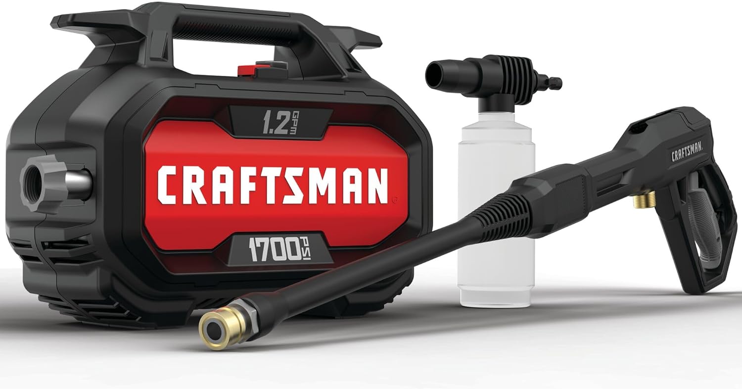 CRAFTSMAN Electric Pressure Washer, Cold Water, Lightweight Corded Power Washer for Cars, Driveways, Patio and Garage, Powerful 1700-PSI, 1.2-GPM, Compact, Easy to Use (CMEPW1700)