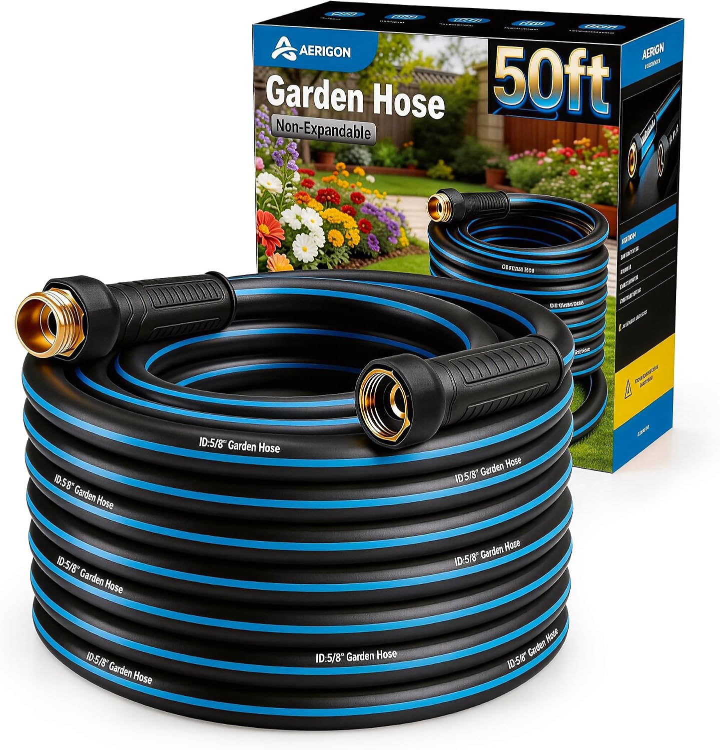 Garden Hose 50FT Non-expandable Heavy Duty, Kink-free Flexible Water Hose, Leak-proof Hybrid Pipe with Brass Fittings for Garden, Car Washing & Household Cleaning